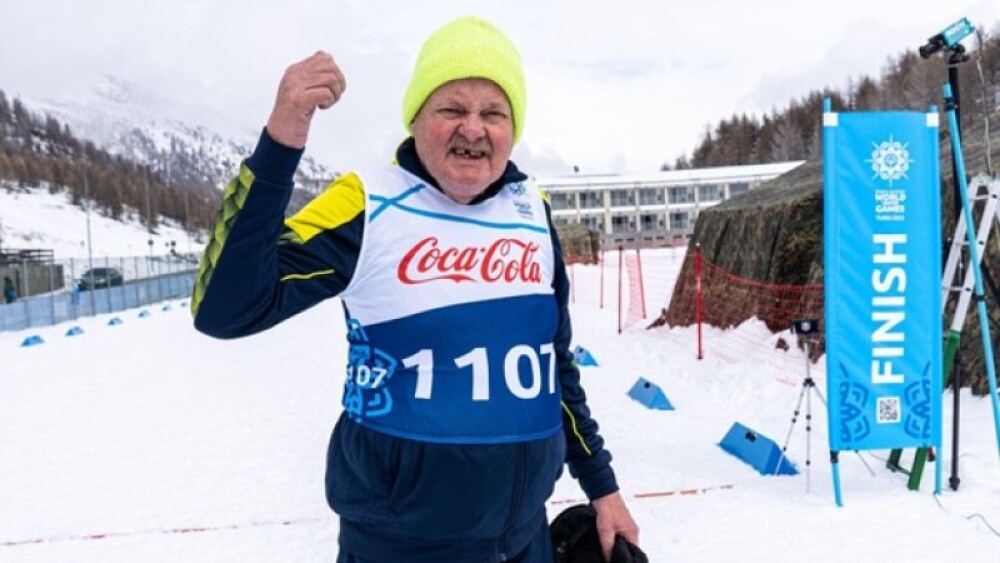 Gerhard Kirnbauer smiles at the finish line after competing in divisioning